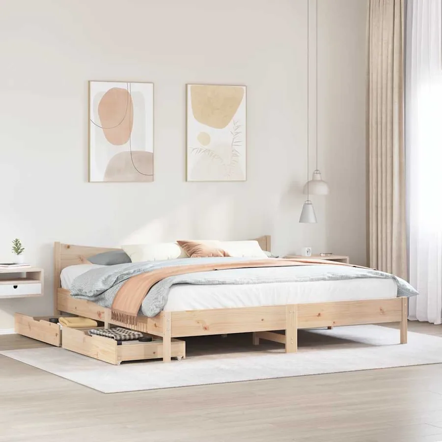 Cadre de lit avec tiroirs 180x200 cm bois de pin massif - 3
