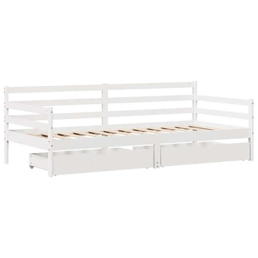 Lit de jour et tiroirs sans matelas blanc 90x200 cm bois massif - 3