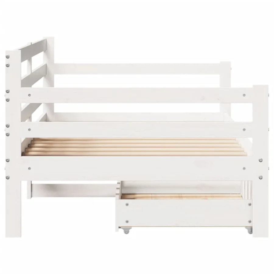 Lit de jour et tiroirs sans matelas blanc 90x200 cm bois massif - 7