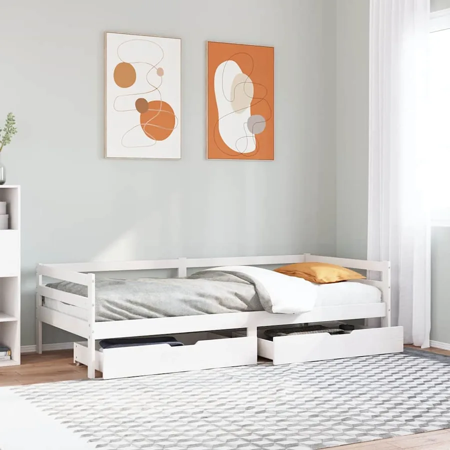 Lit de jour et tiroirs sans matelas blanc 90x200 cm bois massif