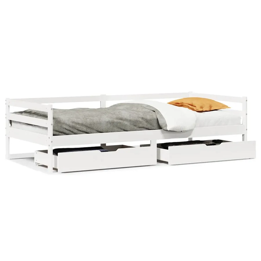 Lit de jour et tiroirs sans matelas blanc 90x200 cm bois massif - 2