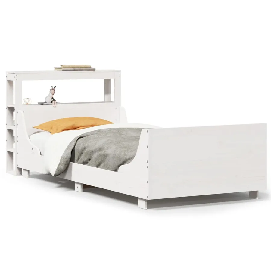 Cadre de lit sans matelas blanc 75x190 cm bois de pin massif - 2