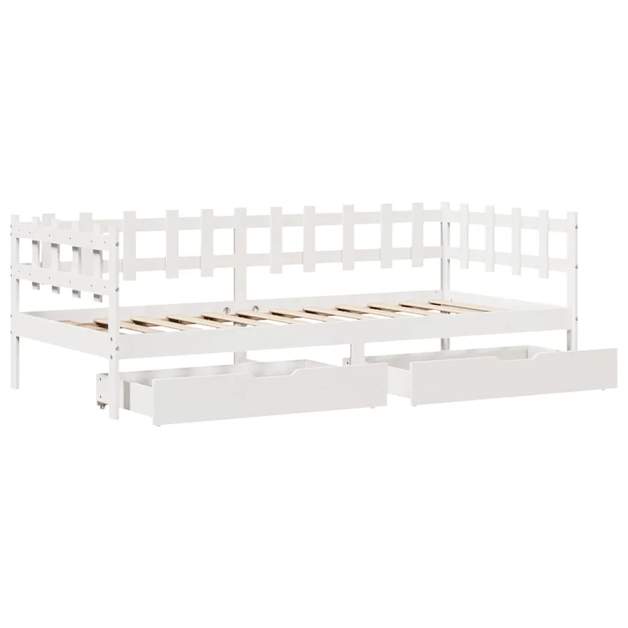 Lit de jour et tiroirs sans matelas blanc 80x200 cm bois massif - 9