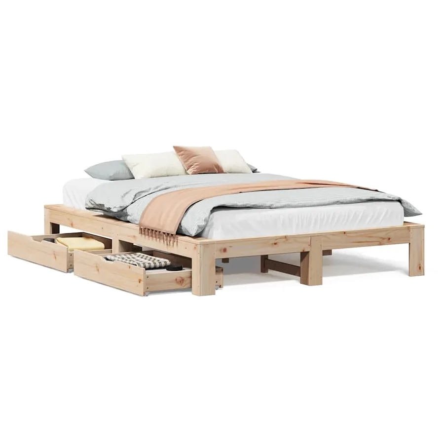 Cadre de lit sans matelas 140x200 cm bois massif de pin - 2