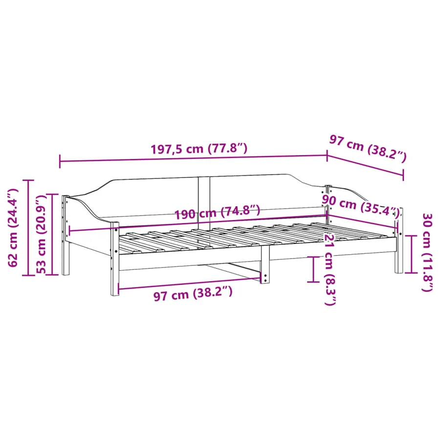 Cadre de lit sans matelas blanc 90x190 cm bois de pin massif - 10