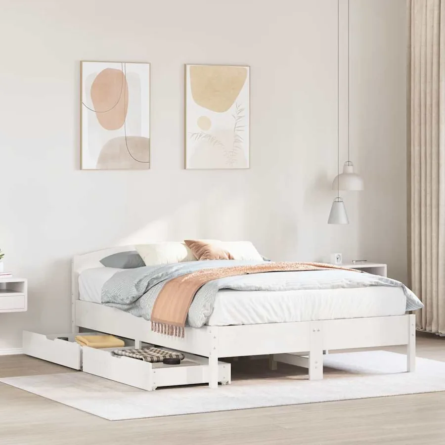 Cadre de lit sans matelas blanc 140x200 cm bois de pin massif - 2