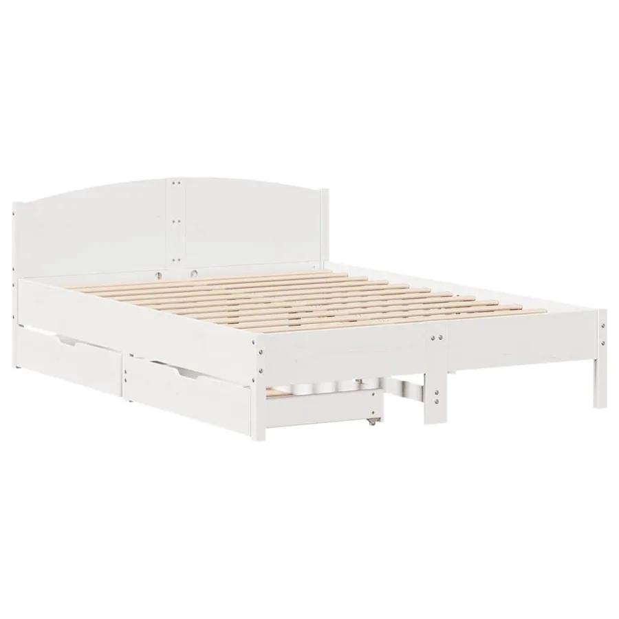 Cadre de lit sans matelas blanc 140x200 cm bois de pin massif - 3