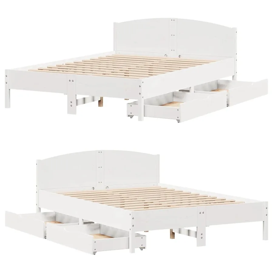 Cadre de lit sans matelas blanc 140x200 cm bois de pin massif - 9