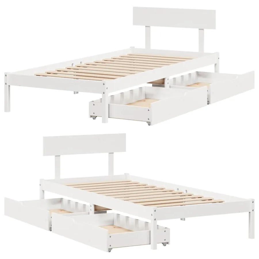 Cadre de lit sans matelas blanc 100x200 cm bois de pin massif - 9