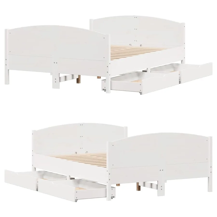 Cadre de lit sans matelas blanc 150x200 cm bois de pin massif - 9
