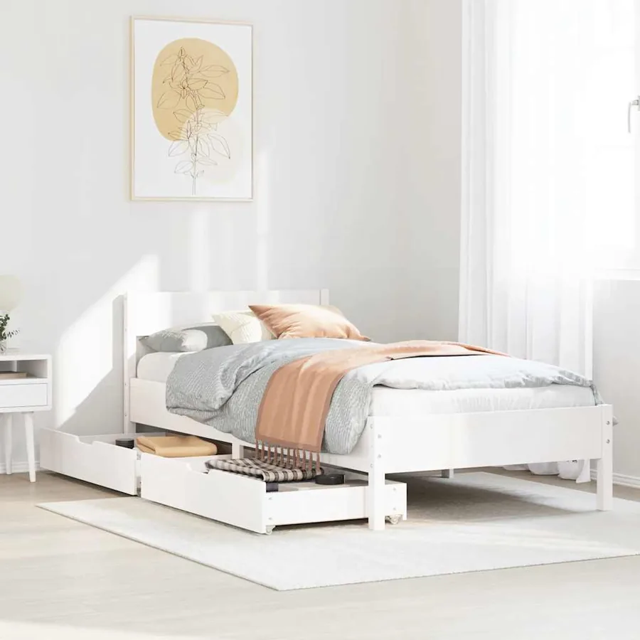 Cadre de lit sans matelas blanc 90x200 cm bois de pin massif