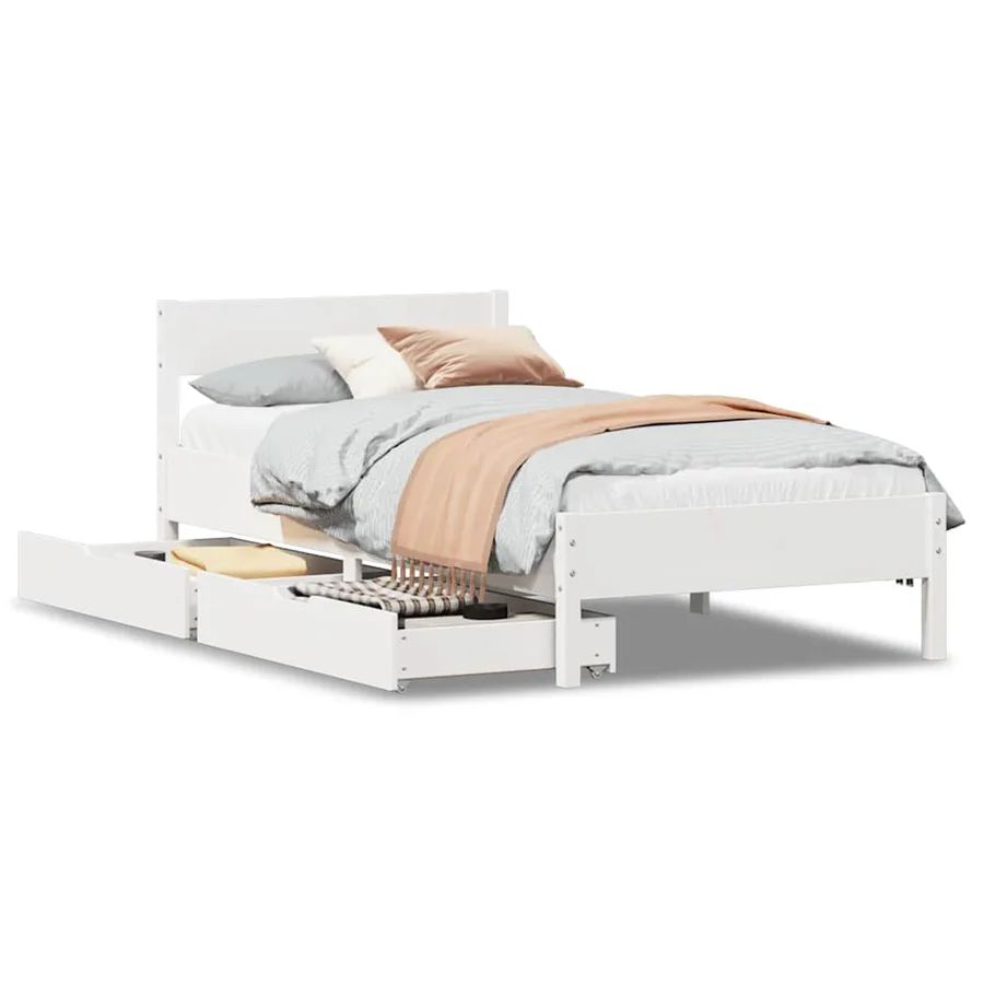 Cadre de lit sans matelas blanc 90x200 cm bois de pin massif - 2
