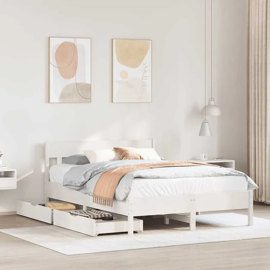 Cadre de lit sans matelas blanc 160x200 cm bois de pin massif