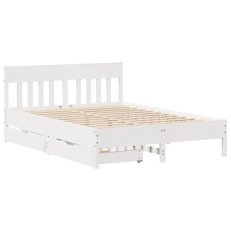 Cadre de lit sans matelas blanc 160x200 cm bois de pin massif - 3