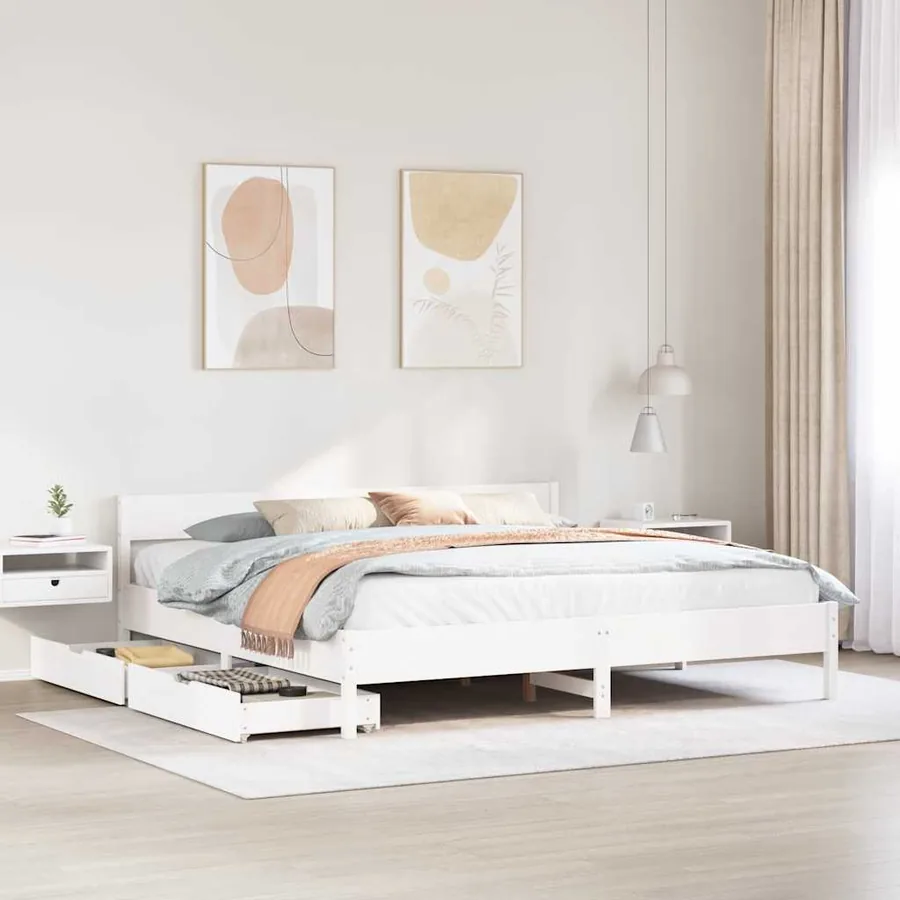 Cadre de lit sans matelas blanc 160x200 cm bois de pin massif