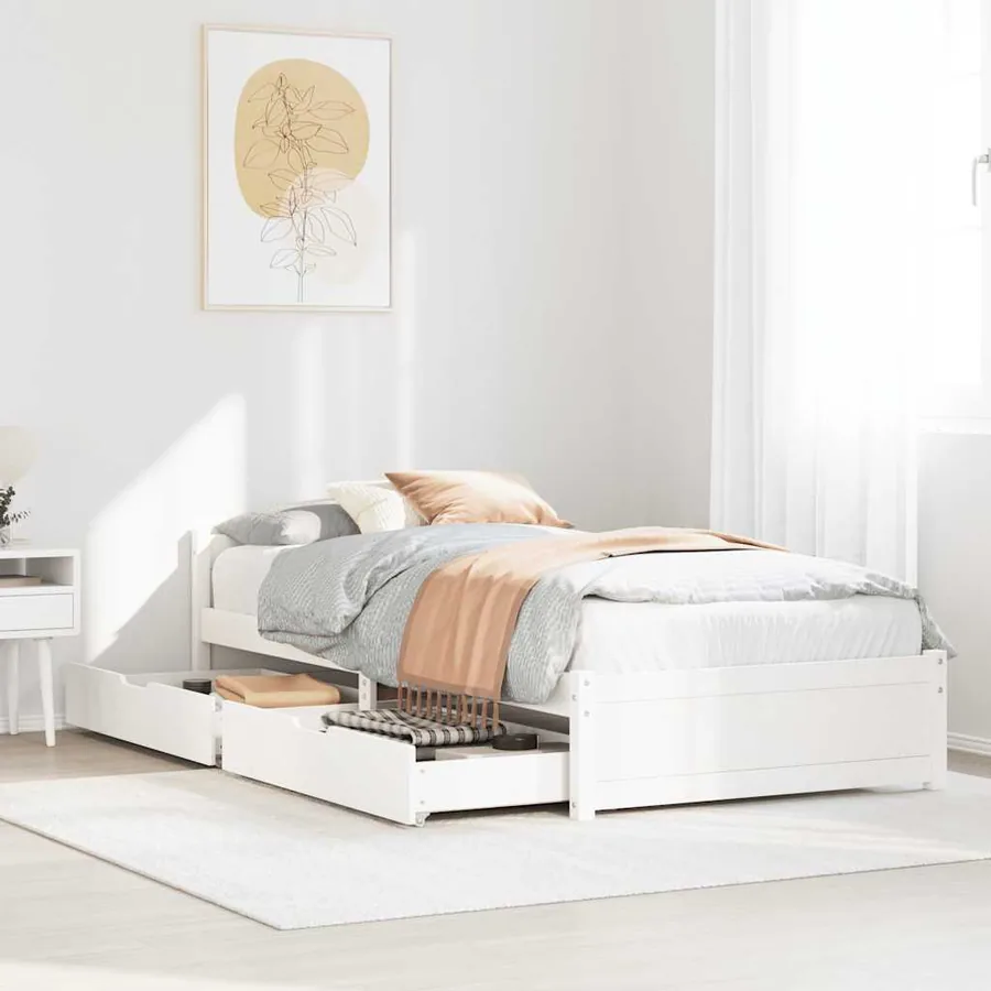 Cadre de lit sans matelas blanc 90x200 cm bois de pin massif