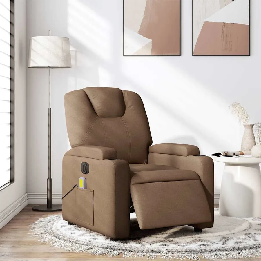 Fauteuil inclinable de massage électrique marron tissu - 16