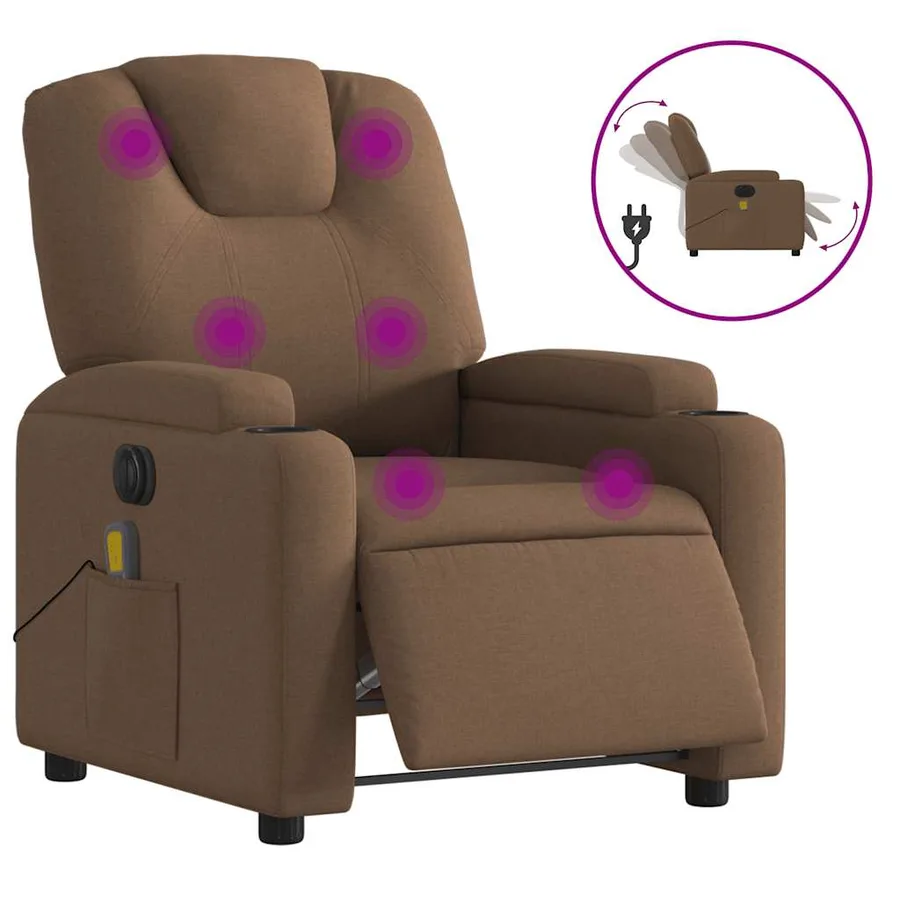 Fauteuil inclinable de massage électrique marron tissu - 2
