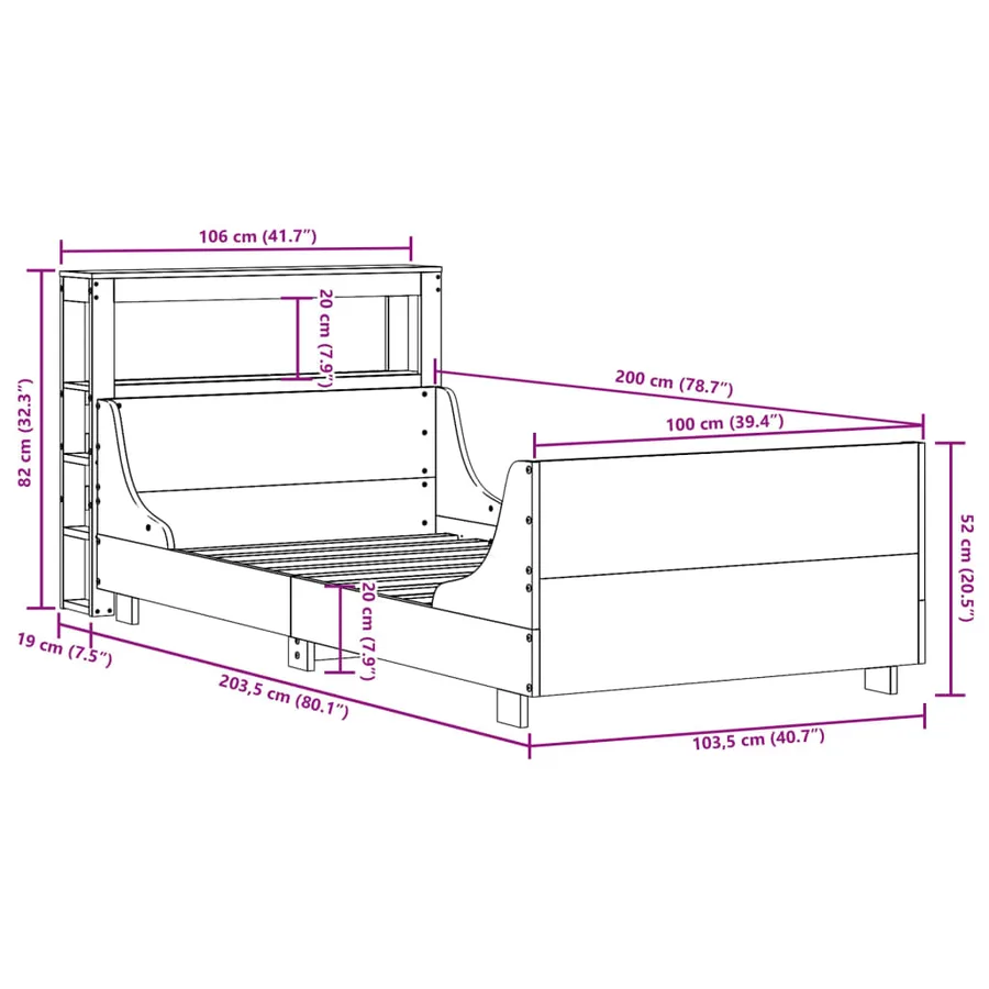 Cadre de lit sans matelas cire marron 100x200cm bois pin massif - 12