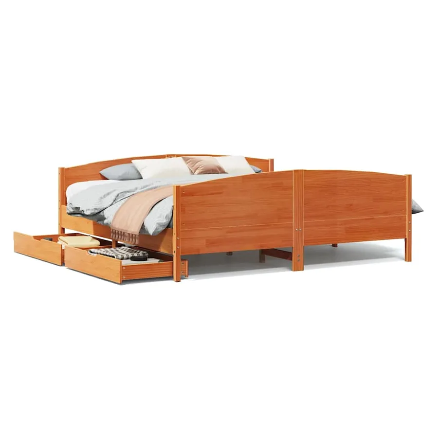 Cadre de lit sans matelas cire marron 200x200cm bois pin massif - 2