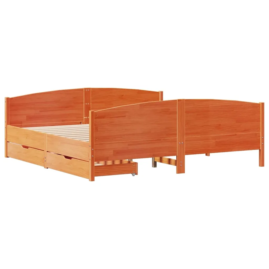 Cadre de lit sans matelas cire marron 200x200cm bois pin massif - 3