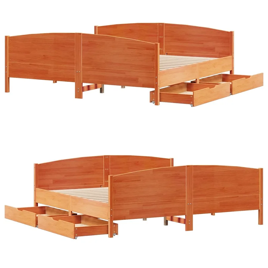 Cadre de lit sans matelas cire marron 200x200cm bois pin massif - 9