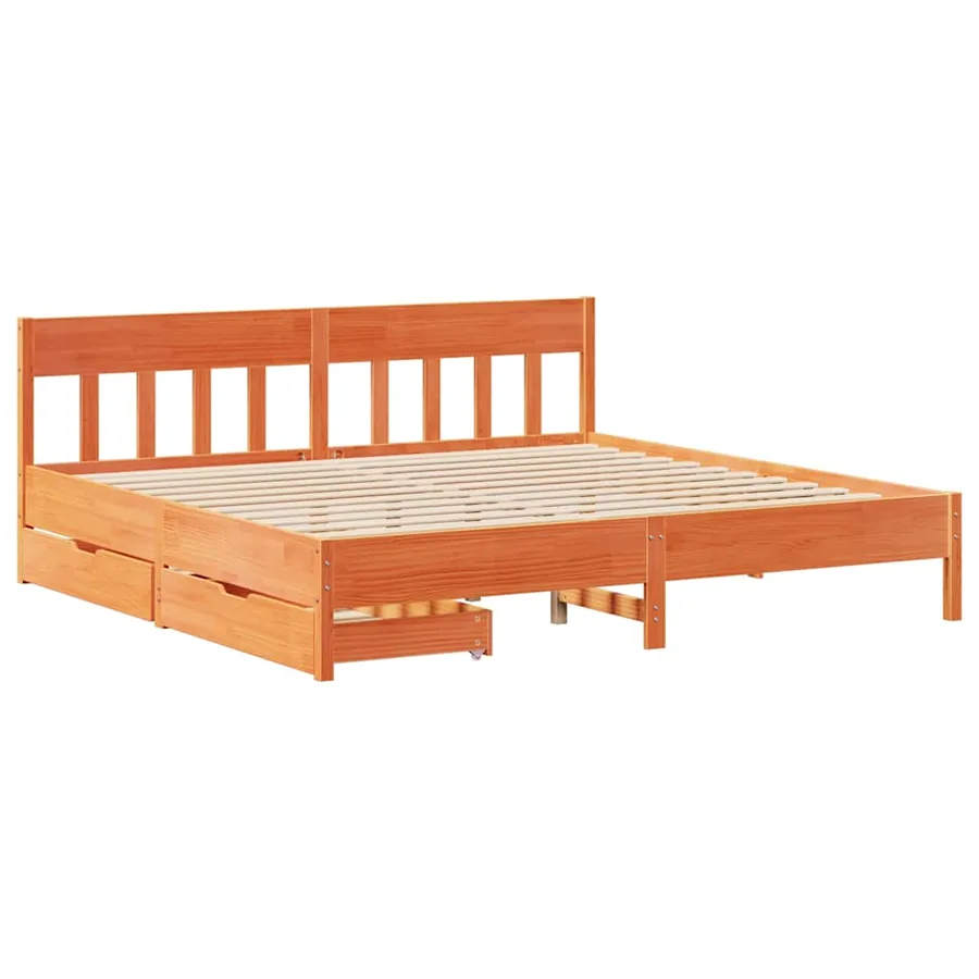 Cadre de lit sans matelas cire marron 200x200cm bois pin massif - 3