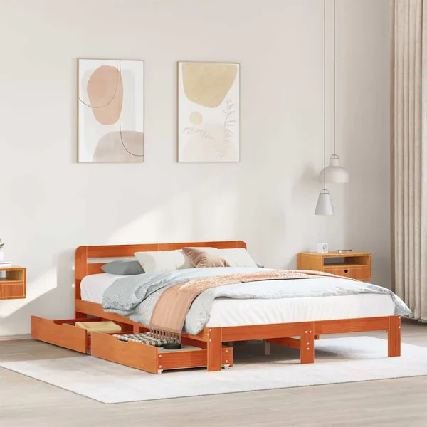 Cadre de lit sans matelas cire marron 140x200cm bois pin massif