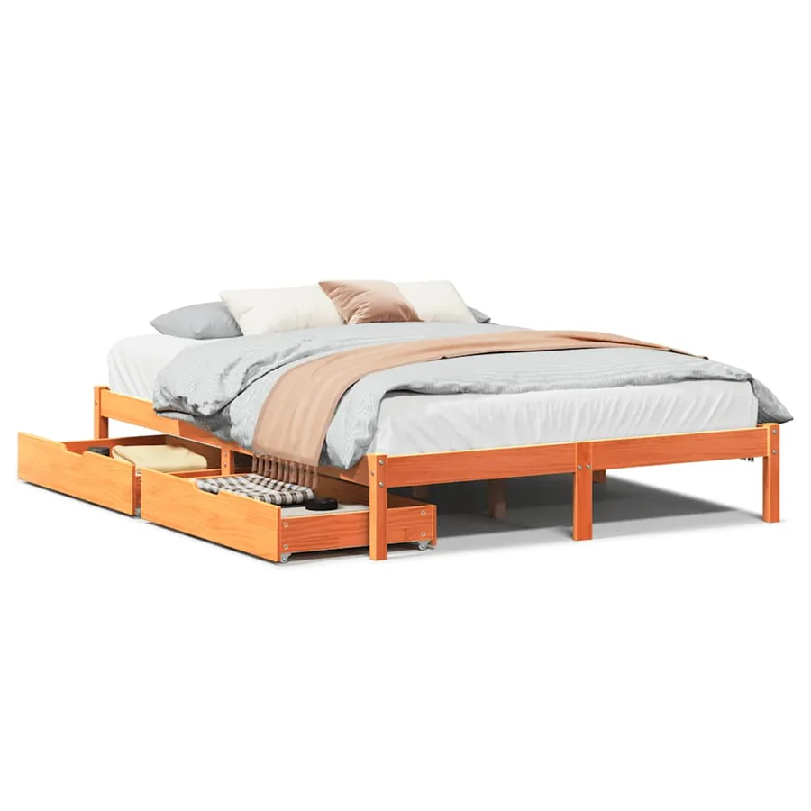Cadre de lit sans matelas cire marron 140x200cm bois pin massif - 2