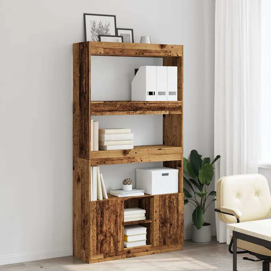 Buffet haut vieux bois 92x33x180 cm bois d'ingénierie - 3