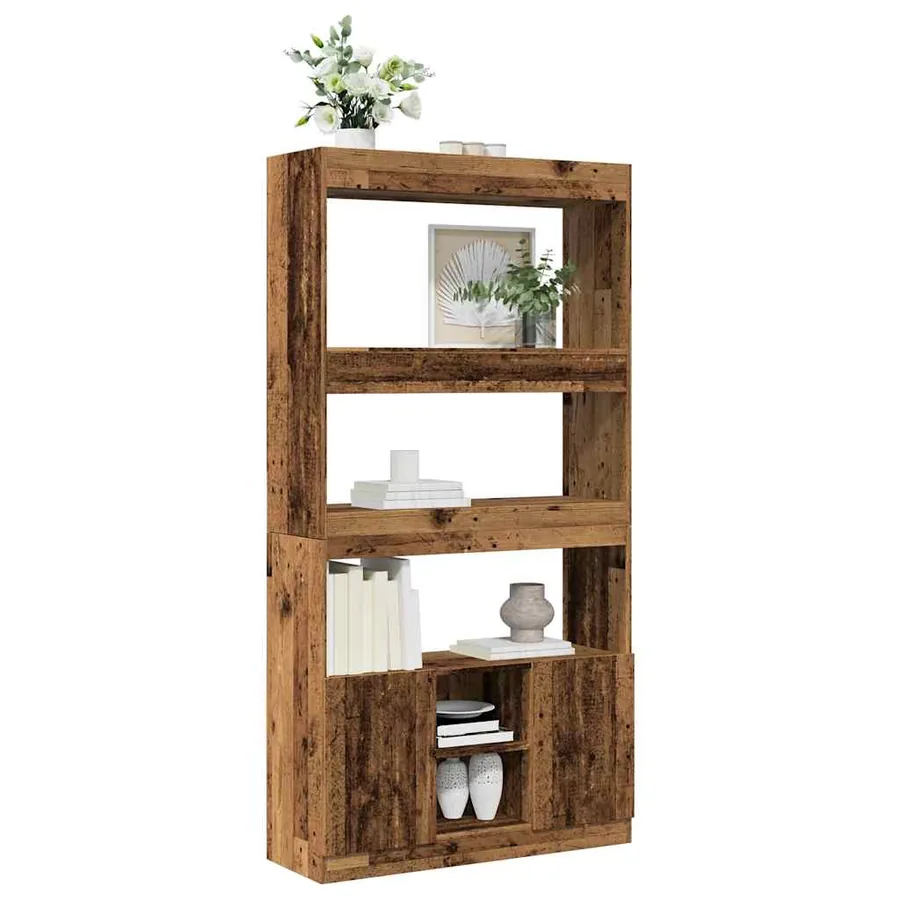 Buffet haut vieux bois 92x33x180 cm bois d'ingénierie - 4
