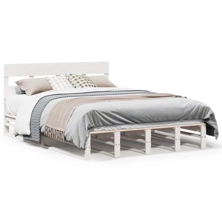 Cadre de lit sans matelas blanc 135x190 cm bois de pin massif - 2