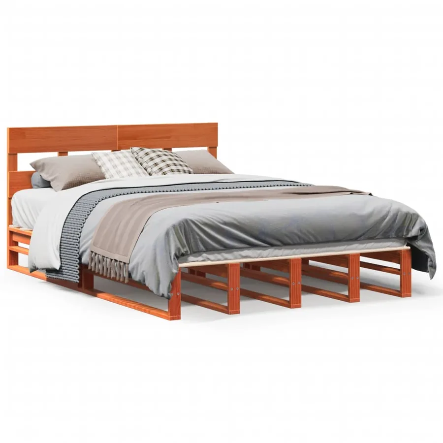 Cadre de lit sans matelas cire marron 140x200cm bois pin massif - 2