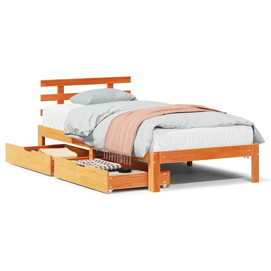 Cadre de lit avec tiroirs sans matelas cire marron 75x190 cm - 2