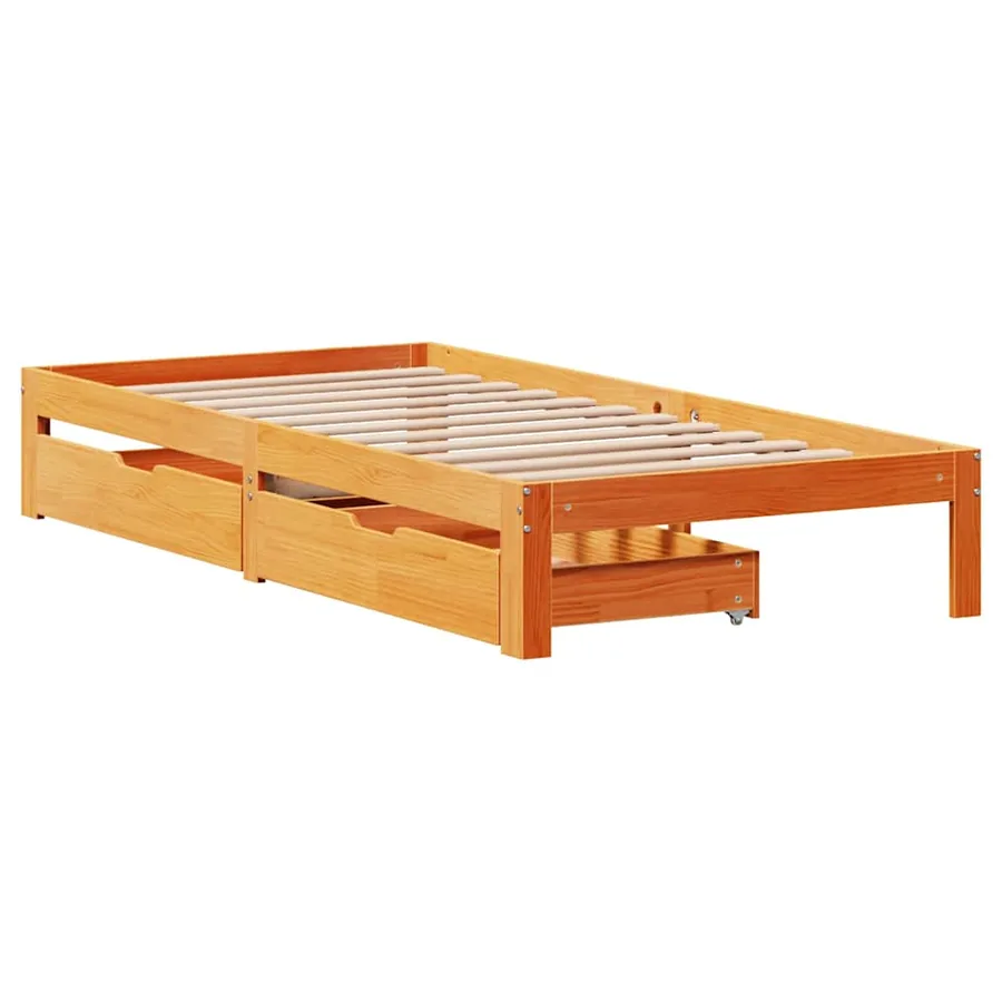 Cadre de lit avec tiroirs sans matelas cire marron 75x190 cm - 3
