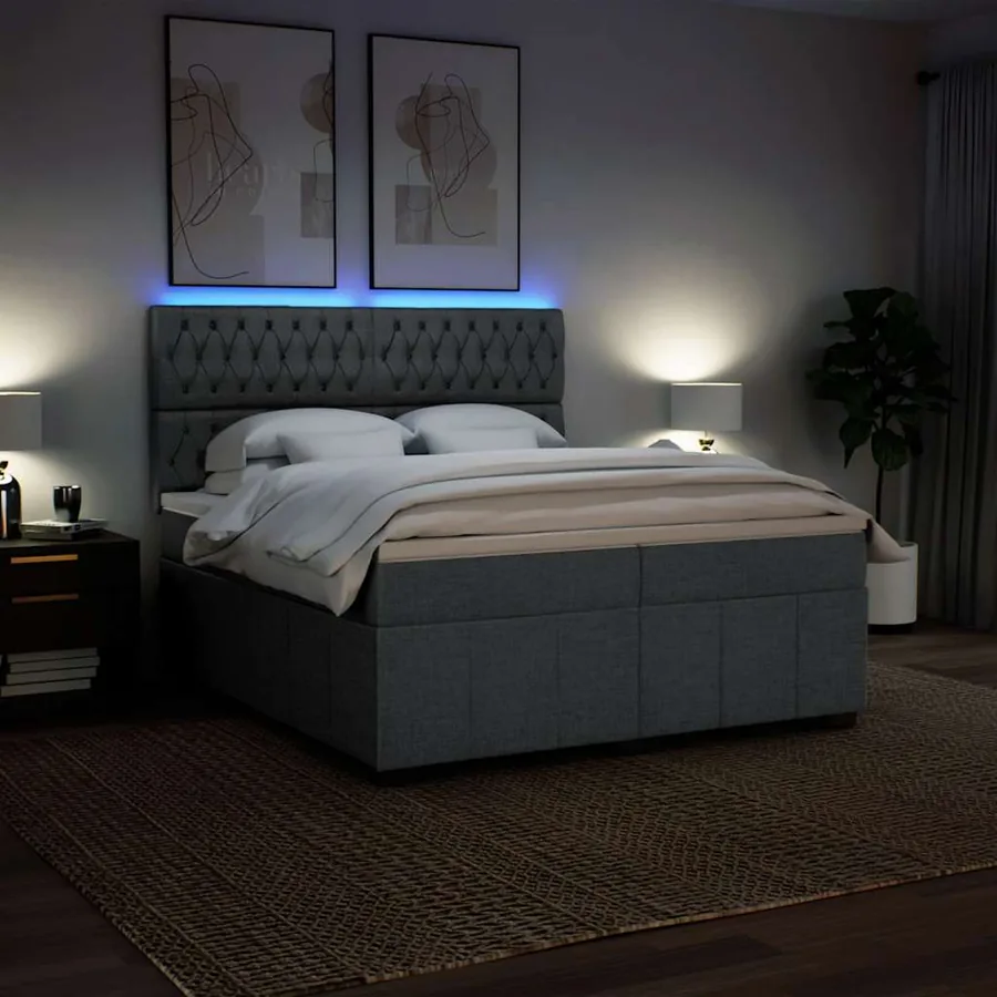 Sommier à lattes de lit avec matelas Gris foncé 200x200cm Tissu - 4