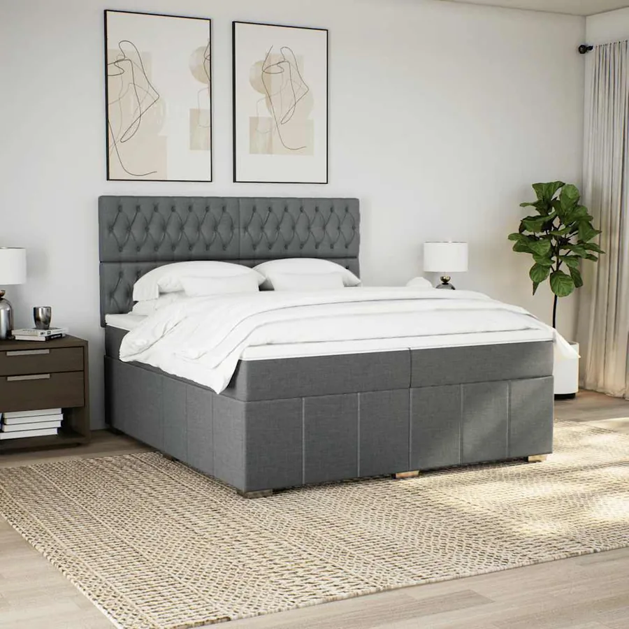 Sommier à lattes de lit avec matelas Gris foncé 200x200cm Tissu - 5