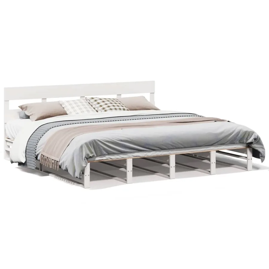 Cadre de lit sans matelas blanc 200x200 cm bois massif de pin - 2
