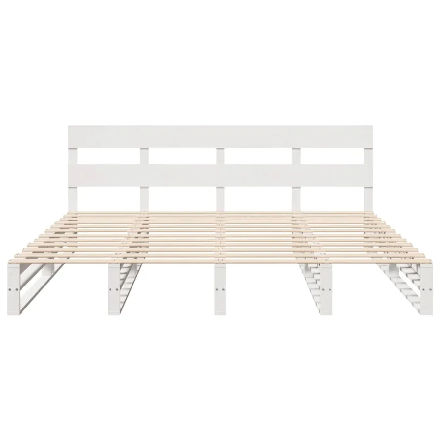 Cadre de lit sans matelas blanc 200x200 cm bois massif de pin - 5