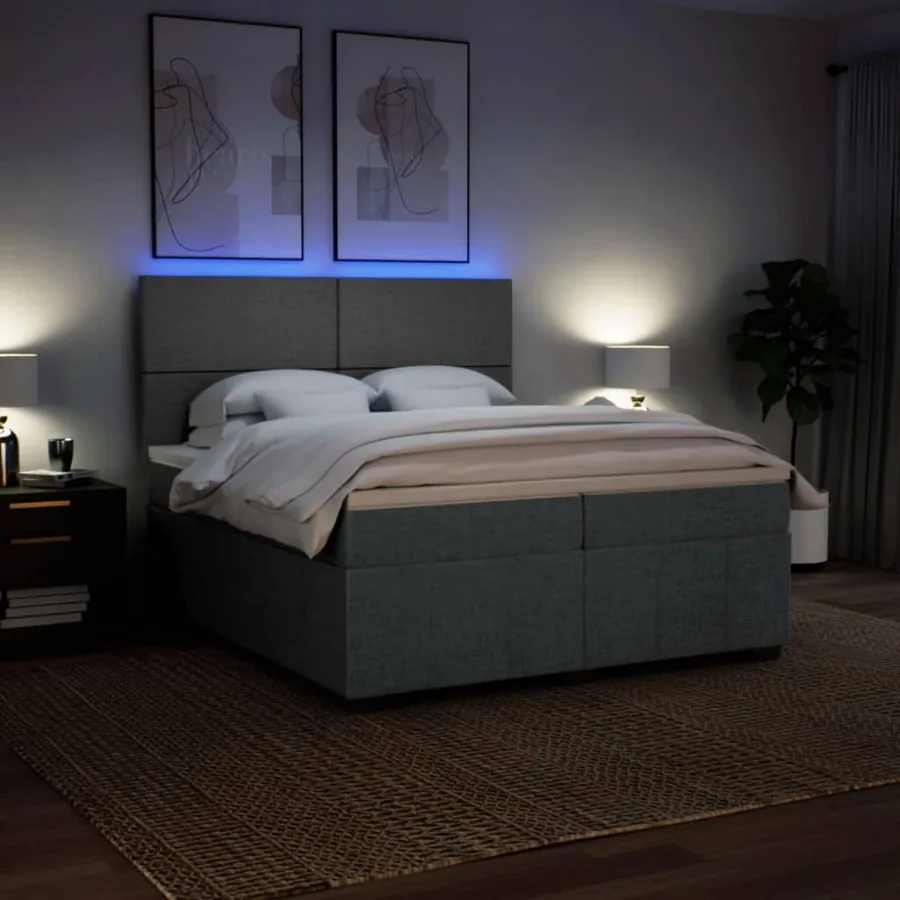 Sommier à lattes de lit avec matelas Gris foncé 200x200cm Tissu - 4