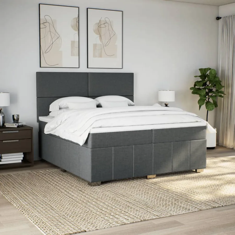 Sommier à lattes de lit avec matelas Gris foncé 200x200cm Tissu - 5