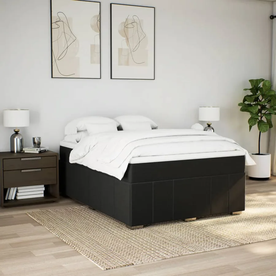 Sommier à lattes de lit avec matelas Noir 140x190 cm Tissu - 3