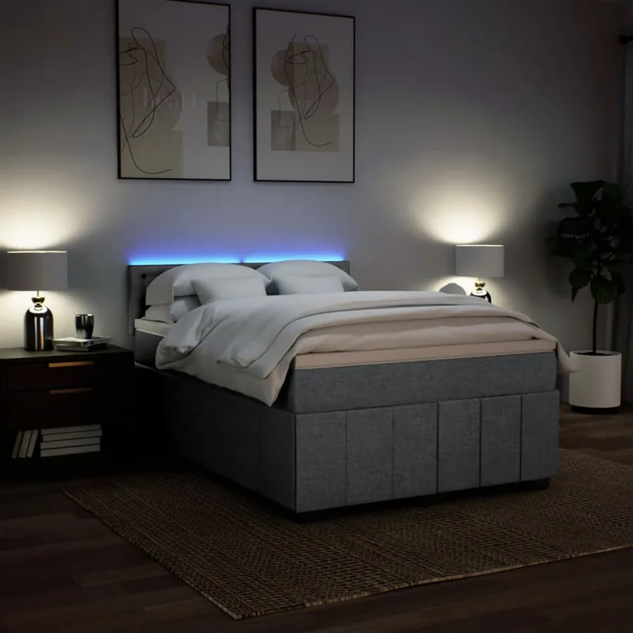 Sommier à lattes de lit avec matelas Gris clair 140x200cm Tissu - 4