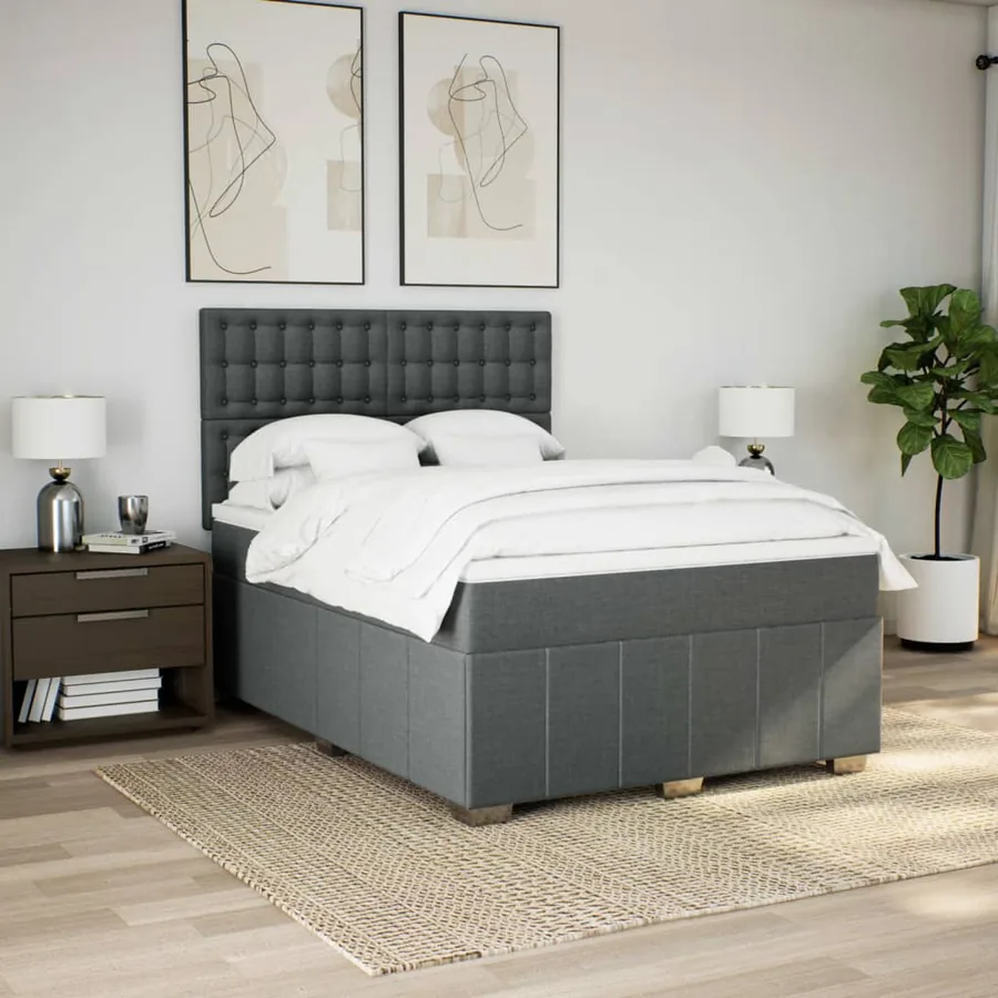 Sommier à lattes de lit avec matelas Gris foncé 140x200cm Tissu - 3