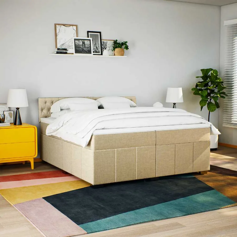 Sommier à lattes de lit avec matelas Crème 200x200 cm Tissu - 3