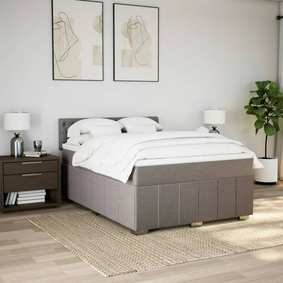Sommier à lattes de lit avec matelas Taupe 140x190 cm Tissu - 5