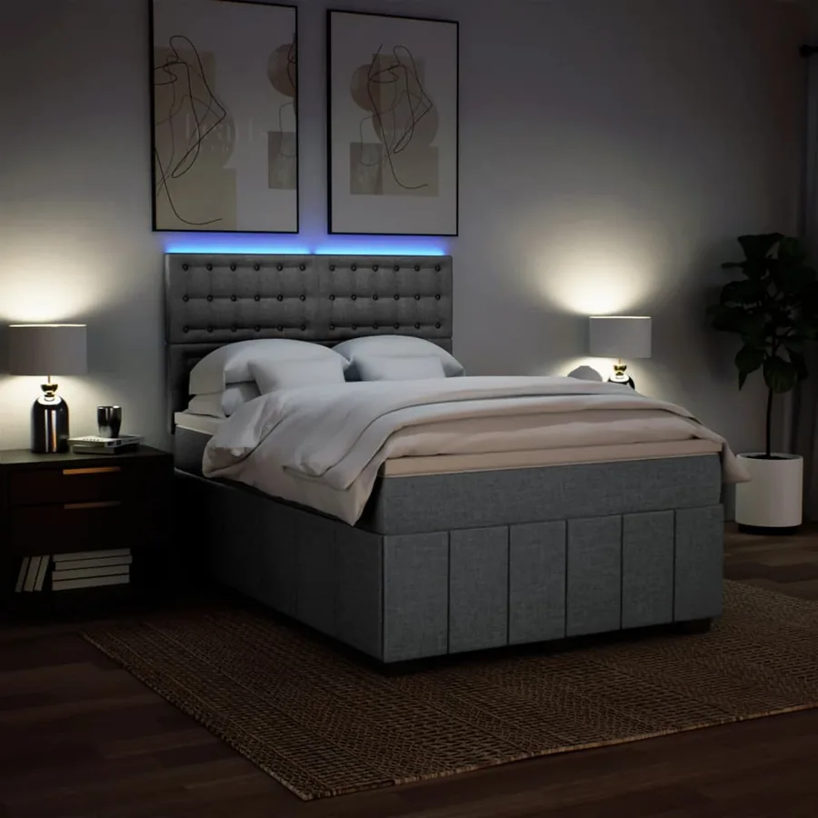 Sommier à lattes de lit avec matelas Gris clair 140x190cm Tissu - 4