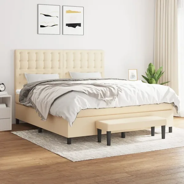 Sommier à lattes de lit avec matelas Crème 160x200 cm Tissu