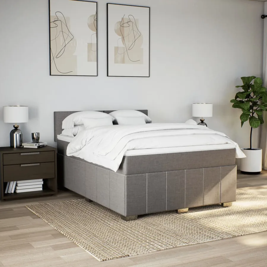 Sommier à lattes de lit avec matelas Taupe 140x200 cm Tissu - 5