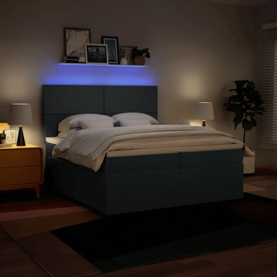 Sommier à lattes de lit avec matelas Bleu 200x200 cm Tissu - 4